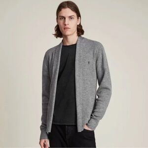 Allsaints Mode Merino Wool Shawl Collar Cardigan Gray XXL